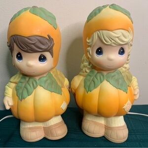 Vintage Precious Moments 11” Thanksgiving Boy Girl pumpkin Lightup blow molds